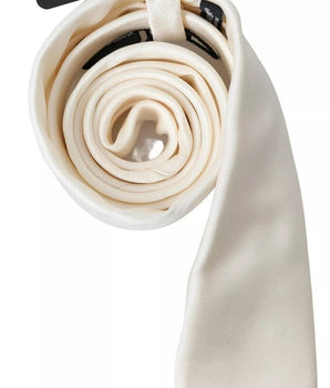 Dolce &amp; Gabbana Off White Satin Silk Classic Men Necktie
