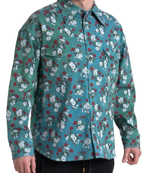 Camisa vaquera con botones de algodón y flores azules de Dolce &amp; Gabbana