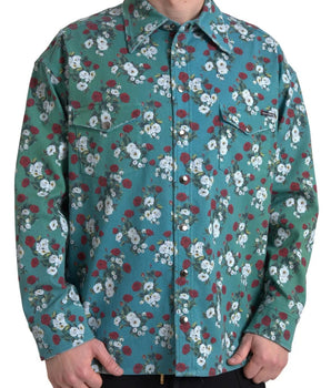 Camisa vaquera con botones de algodón y flores azules de Dolce &amp; Gabbana