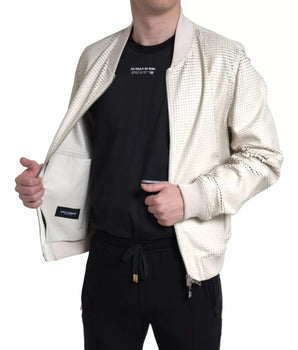Chaqueta Dolce &amp; Gabbana de cuero blanco roto con cremallera completa y perforada