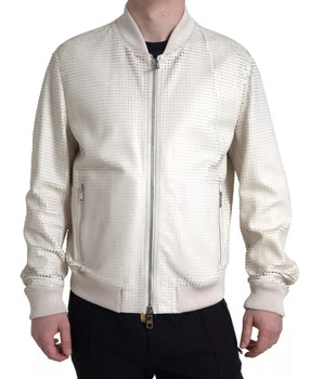 Chaqueta Dolce &amp; Gabbana de cuero blanco roto con cremallera completa y perforada