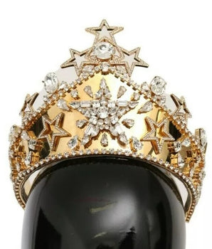 Tiara con corona y logo de STRASS y estrellas de cristal dorado de Dolce &amp; Gabbana