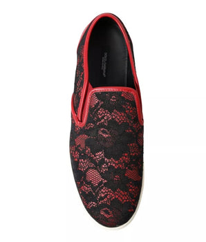 Zapatillas bajas sin cordones con encaje rojo y negro de Dolce &amp; Gabbana