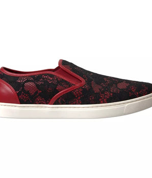 Zapatillas bajas sin cordones con encaje rojo y negro de Dolce &amp; Gabbana