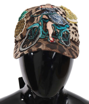 Dolce & Gabbana Brown Leopard Sequin Sicily Applique Baseball Hat Dolce & Gabbana 