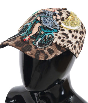 Dolce & Gabbana Brown Leopard Sequin Sicily Applique Baseball Hat Dolce & Gabbana 