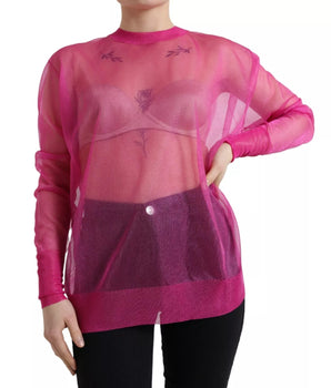 Dolce & Gabbana Pink Sheer Long Sleeves Crewneck Top Blouse