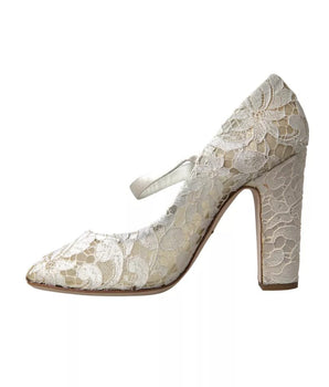 Dolce &amp; Gabbana White Lace Crystals Heels Sandals Shoes