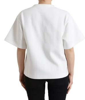 Dolce &amp; Gabbana White Cotton Stretch Black HOT Crystal T-shirt