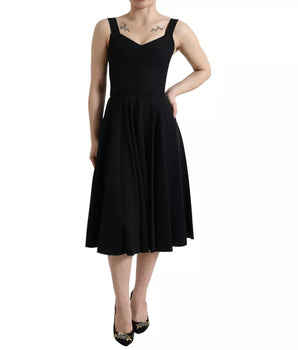 Dolce &amp; Gabbana Black Sleeveless A-line Pleated Midi Dress