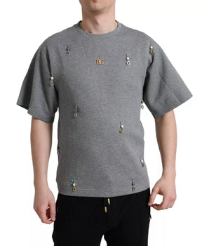 Camiseta de cuello redondo con adornos de algodón gris de Dolce &amp; Gabbana