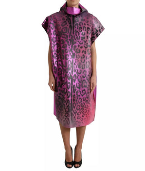 Vestido midi recto de poliéster con estampado de leopardo rosa de Dolce &amp; Gabbana