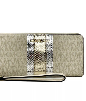 Michael Kors Jet Set Travel Center Stripe Signature Continental Wallet Vanilla Pale Gold