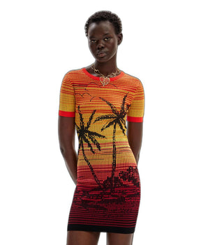 Desigual Red Viscose Midi Dress