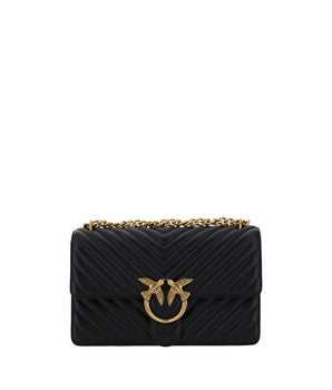 PINKO Black Calf Leather Bos Taurus Shoulder Bag