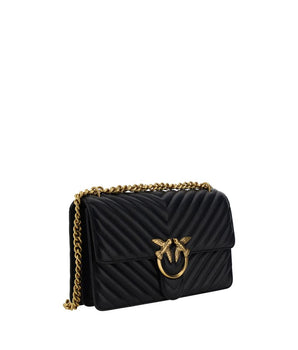 PINKO Black Calf Leather Bos Taurus Shoulder Bag