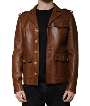 Chaqueta con botones de piel de becerro marrón de Dolce &amp; Gabbana