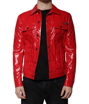 Chaqueta de poliéster roja con cuello abotonado de Dolce &amp; Gabbana