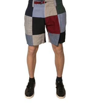 Dolce &amp; Gabbana Multicolor Patchwork Linen Men Chino Shorts