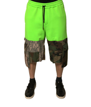 Dolce &amp; Gabbana Green Patchwork Cargo Bermuda Shorts