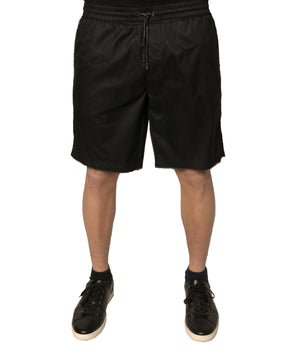 Dolce &amp; Gabbana Black Polyester Jersey Mid Waist Shorts