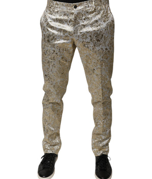 Dolce &amp; Gabbana Gold Floral Jacquard Men Dress Pants