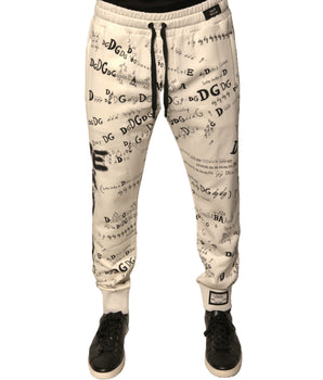 Dolce &amp; Gabbana White Printed Cotton Jogger Sweatpants Pants