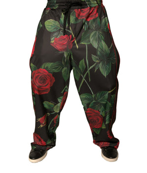 Dolce &amp; Gabbana Black Floral Polyester Jogger Sweatpants Pants