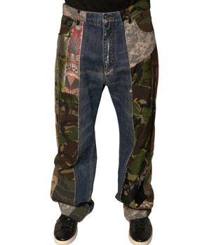 Dolce &amp; Gabbana Blue Patchwork Cotton Straight Denim Jeans