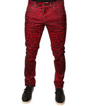 Dolce &amp; Gabbana Red Leopard Cotton Stretch Skinny Denim Jeans