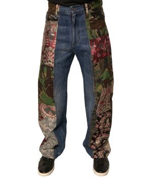 Dolce &amp; Gabbana Blue Patchwork Cotton Straight Denim Jeans