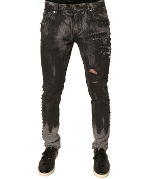 Dolce &amp; Gabbana Gray Embellished Cotton Skinny Denim Jeans