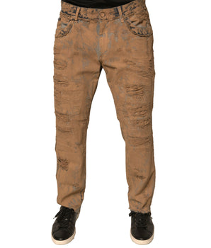 Vaqueros ajustados de algodón desgastado marrón de Dolce &amp; Gabbana