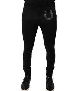 Pantalones ajustados de lana con herraduras negras de Dolce &amp; Gabbana
