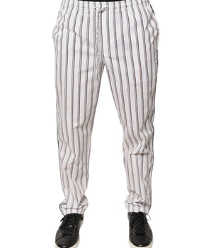 Dolce &amp; Gabbana White Stripes Cotton Skinny Dress Pants