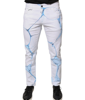 Vaqueros ajustados de mezclilla elásticos de algodón azul y blanco de Dolce &amp; Gabbana