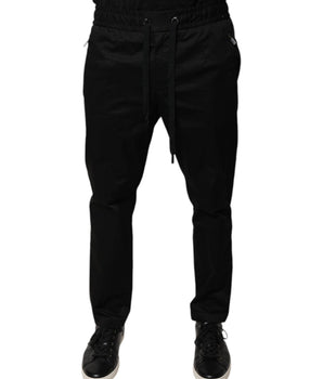 Pantalones deportivos ajustados de algodón elástico negro de Dolce &amp; Gabbana