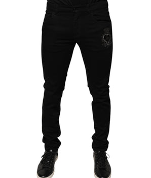 Vaqueros ajustados de algodón con logo de corona DG en negro de Dolce &amp; Gabbana