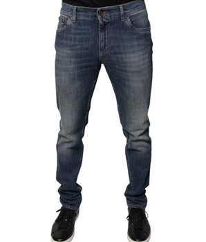 Vaqueros ajustados de algodón con logo de corona DG azul de Dolce &amp; Gabbana