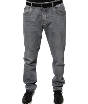 Vaqueros ajustados de algodón elástico con logotipo gris de Dolce &amp; Gabbana