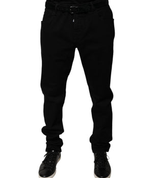 Vaqueros ajustados de algodón elástico con logotipo negro de Dolce &amp; Gabbana