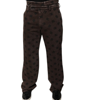 Vaqueros rectos de algodón con logotipo marrón de Dolce &amp; Gabbana