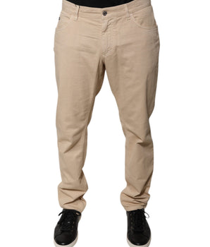 Vaqueros ajustados de talle medio de algodón beige de Dolce &amp; Gabbana