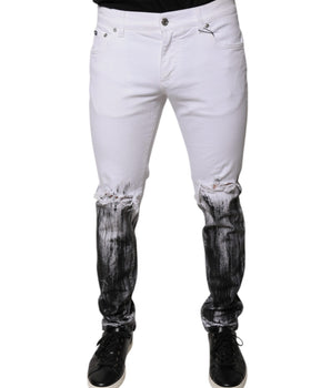 Vaqueros ajustados de algodón con logo blanco y negro de Dolce &amp; Gabbana