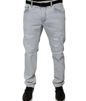 Vaqueros ajustados de mezclilla desgastados de algodón azul claro de Dolce &amp; Gabbana