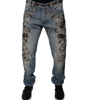 Vaqueros ajustados con bordados en azul claro de Dolce &amp; Gabbana
