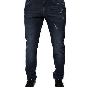 Dolce & Gabbana Dark Blue Cotton Logo Skinny Denim Jeans