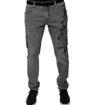 Vaqueros ajustados de algodón con estampado gráfico gris de Dolce &amp; Gabbana