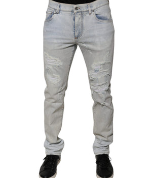 Vaqueros ajustados deshilachados de mezcla de algodón azul claro de Dolce &amp; Gabbana