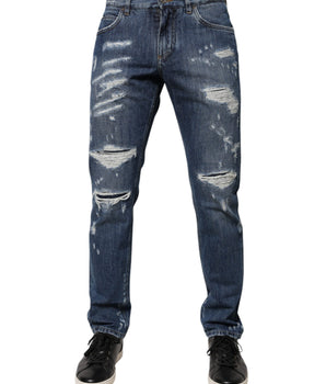 Vaqueros ajustados de mezclilla desgastados de algodón azul de Dolce &amp; Gabbana